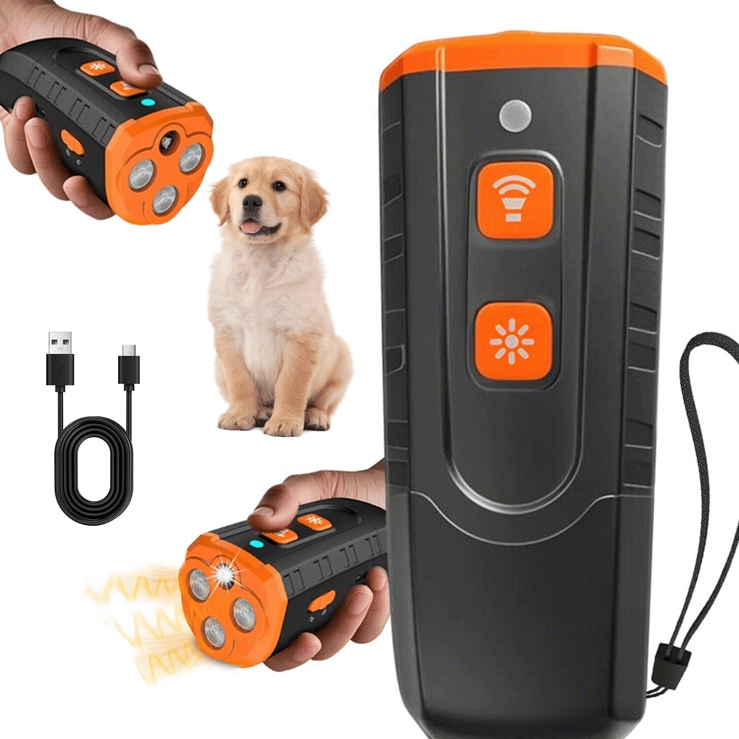Přenosný Ultrazvukový Odpuzovač Psů 3V1 S Led Svítilnou, Pohodlný Trenér
