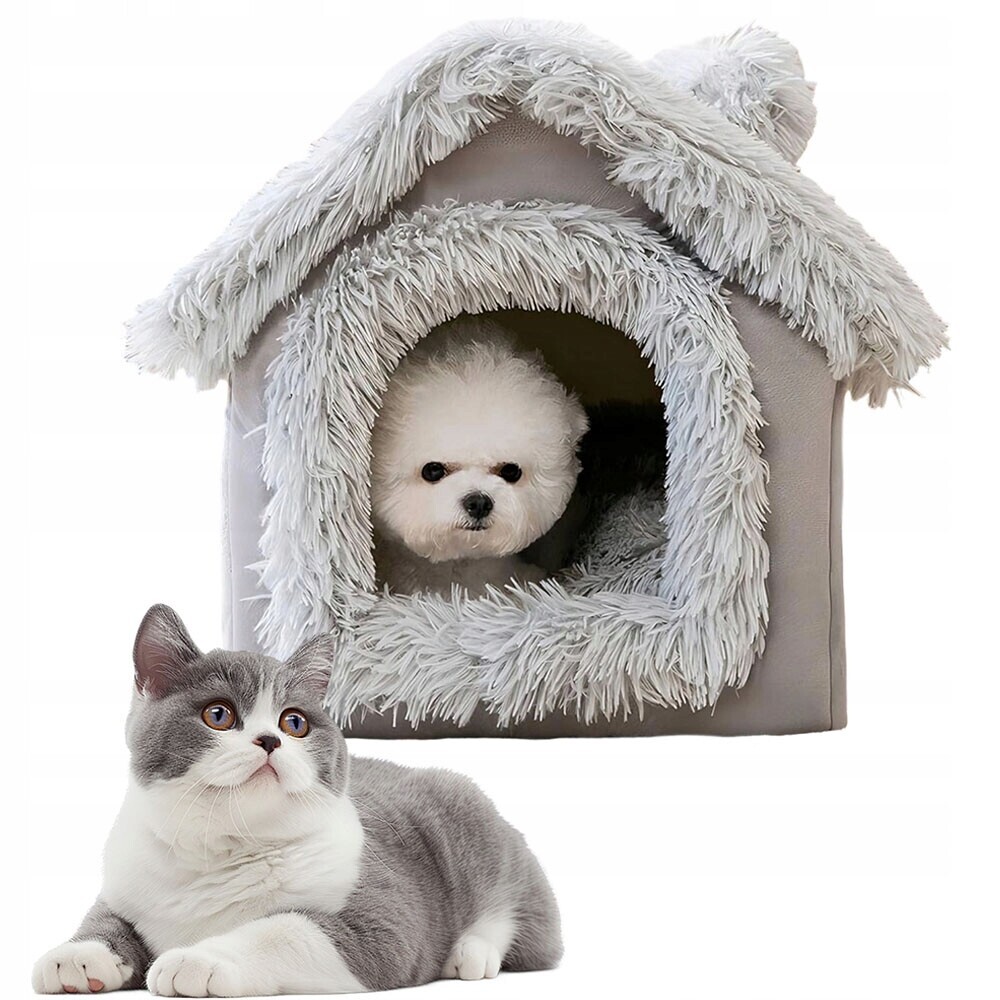 Teplé Pelíšek – Domeček Pro Kočky a malého psa Šedá zimní budka Pro Kočky