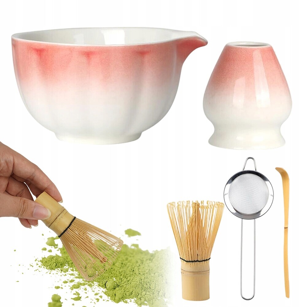 Kompletní Čaj Matcha Sada Pro Přípravu Obřadu Matcha Růžovo-bílá