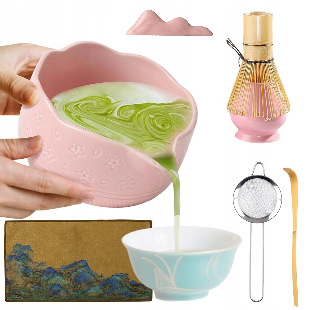 Keramická Sada Pro Matcha Růžová 450 ML S Kompletním Příslušenstvím