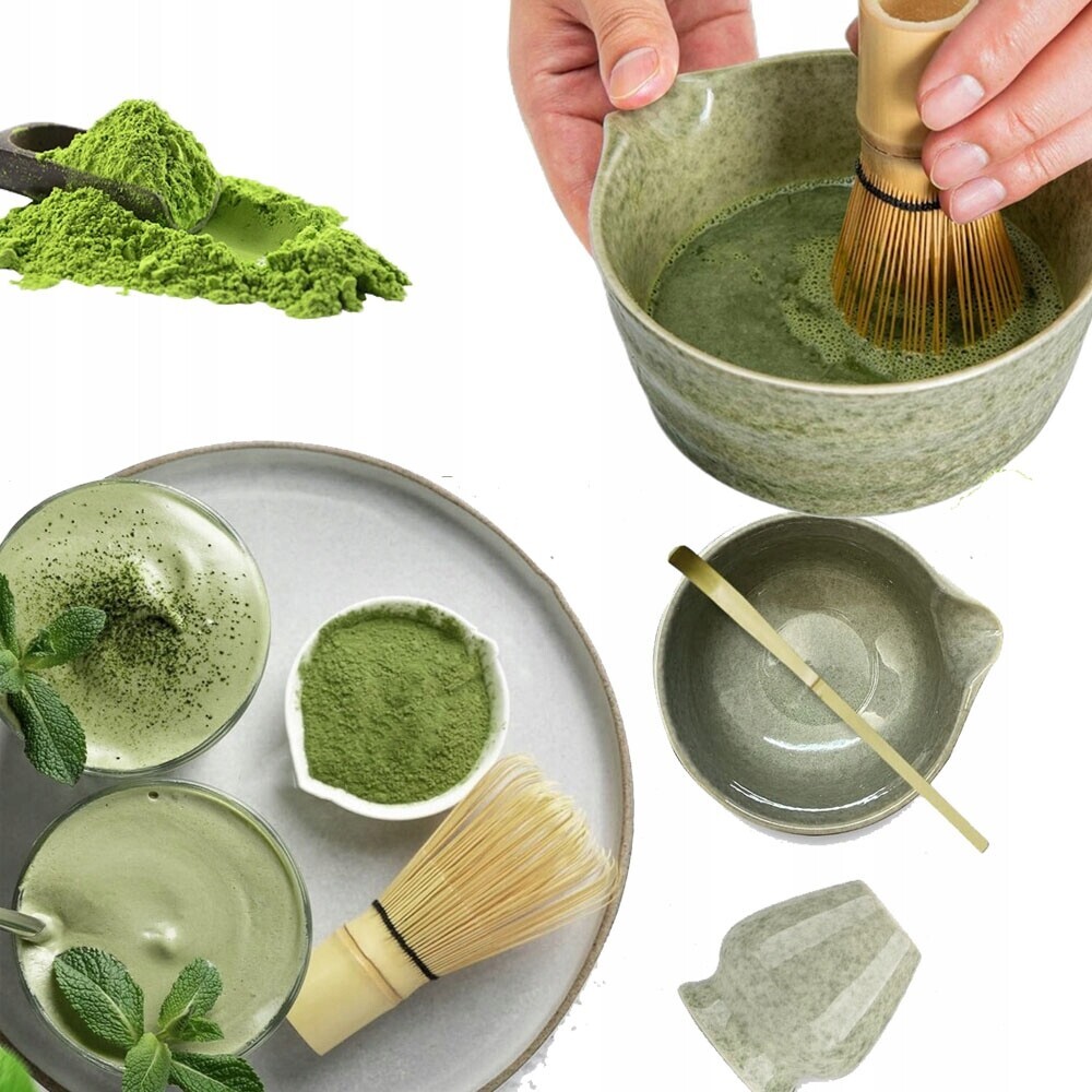 Kompletní Sada Pro Matchu: Mísa, Bambusová Šlehací Metla, Lžíce – 4 Prvky