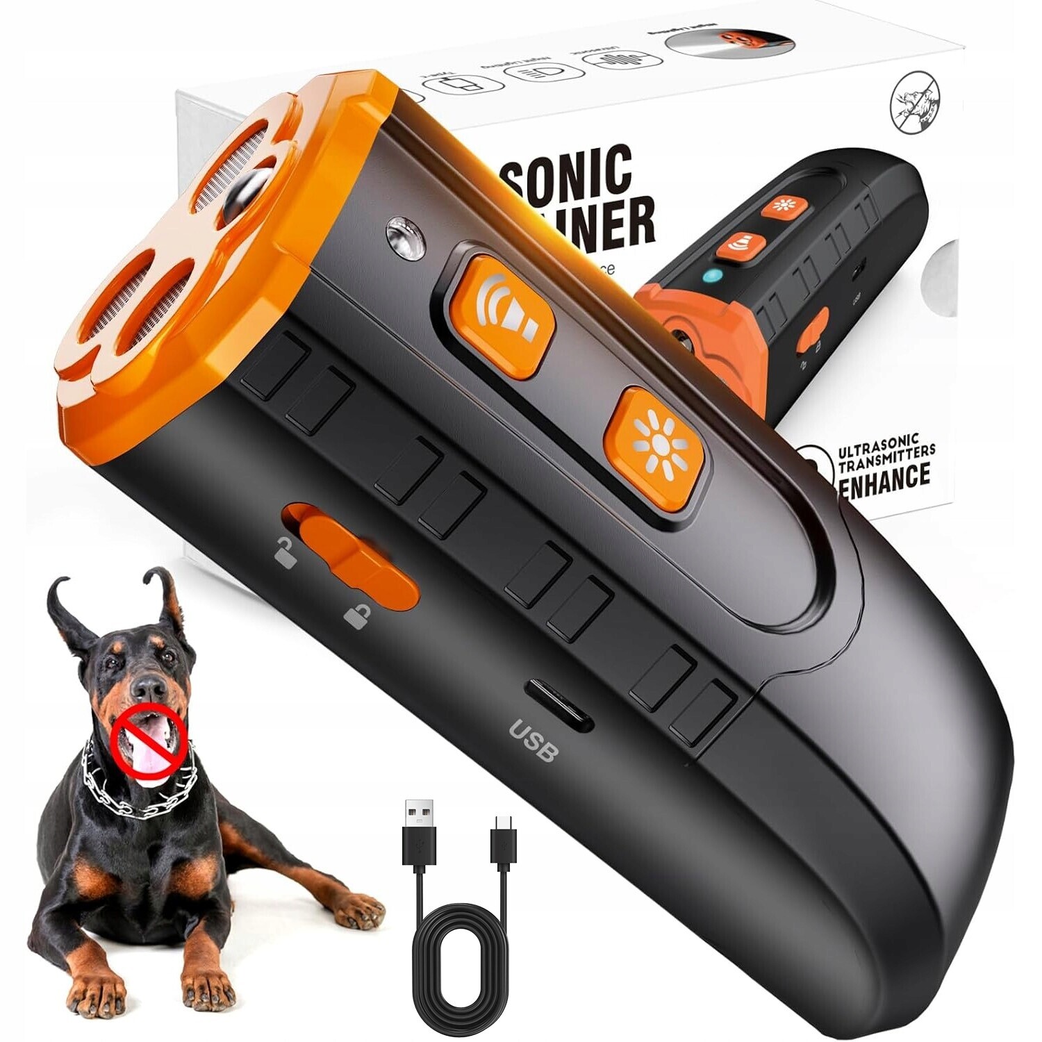 Voděodolný ultrazvukový trenér psů 24 kHz se svítilnou 33 stop nabíjení