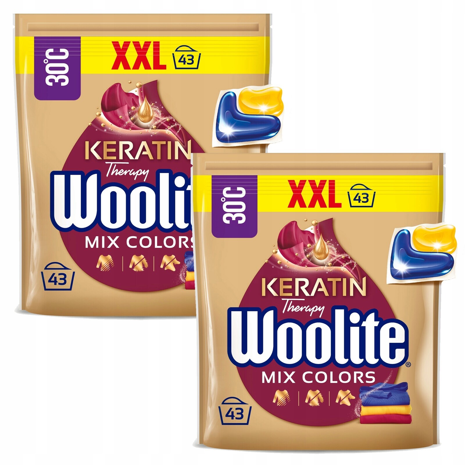 Woolite s keratinem Kapsle na praní barevného prádla 43kusů x2