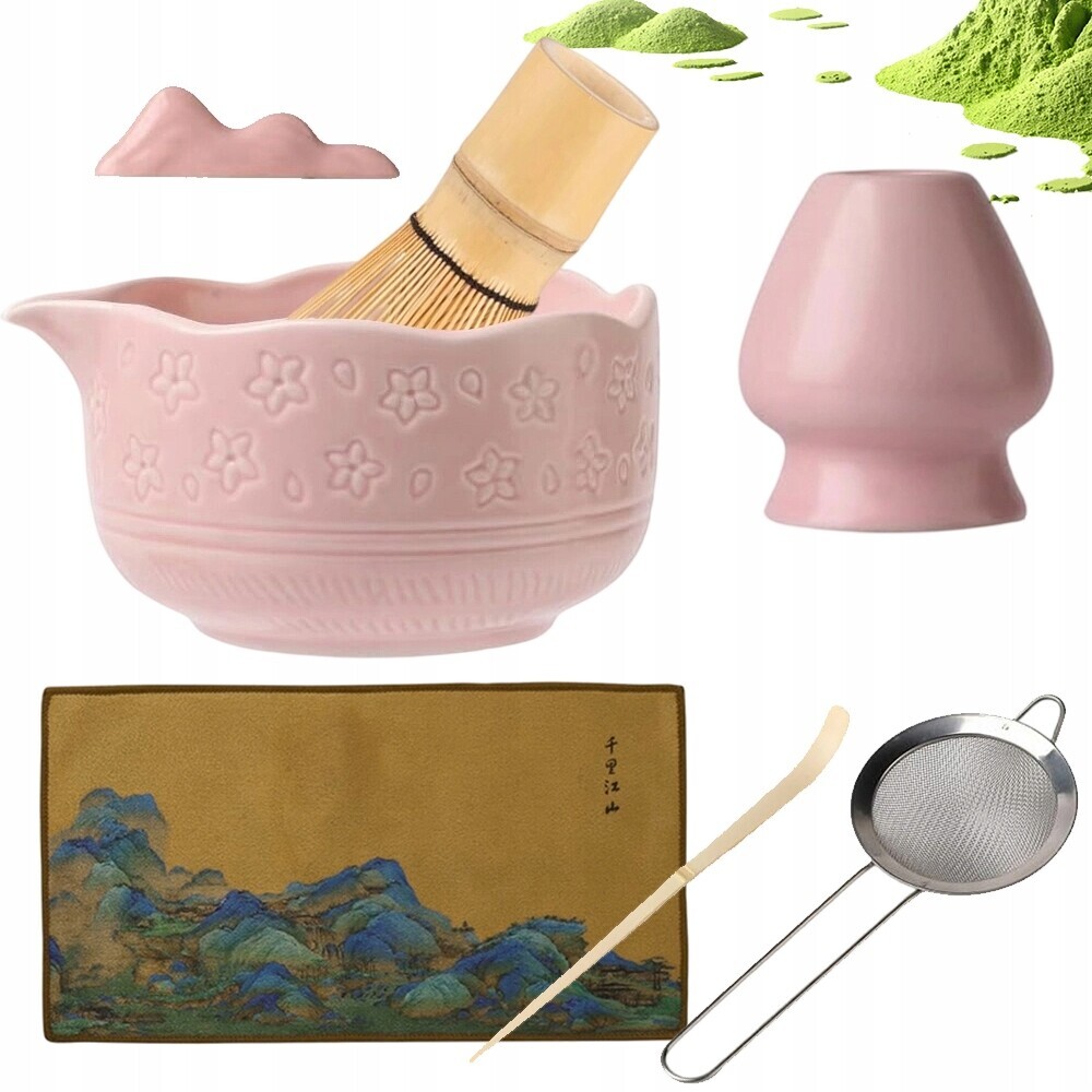 Růžová Sada Na Matcha 450 ML S Keramickou Miskou A Příslušenstvím