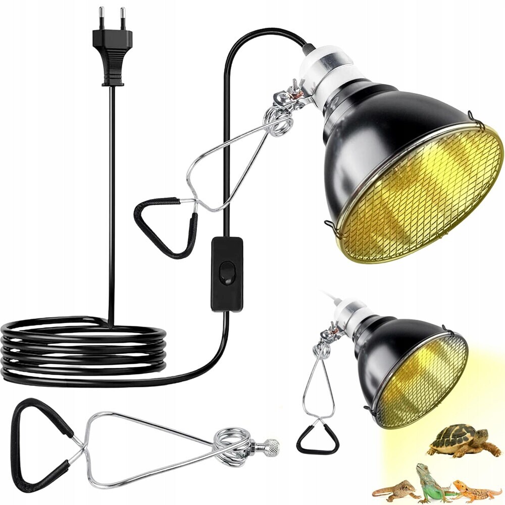 Hliníková 360° Lampa Do Terária S Tlačítkem Zapnutí, Černá