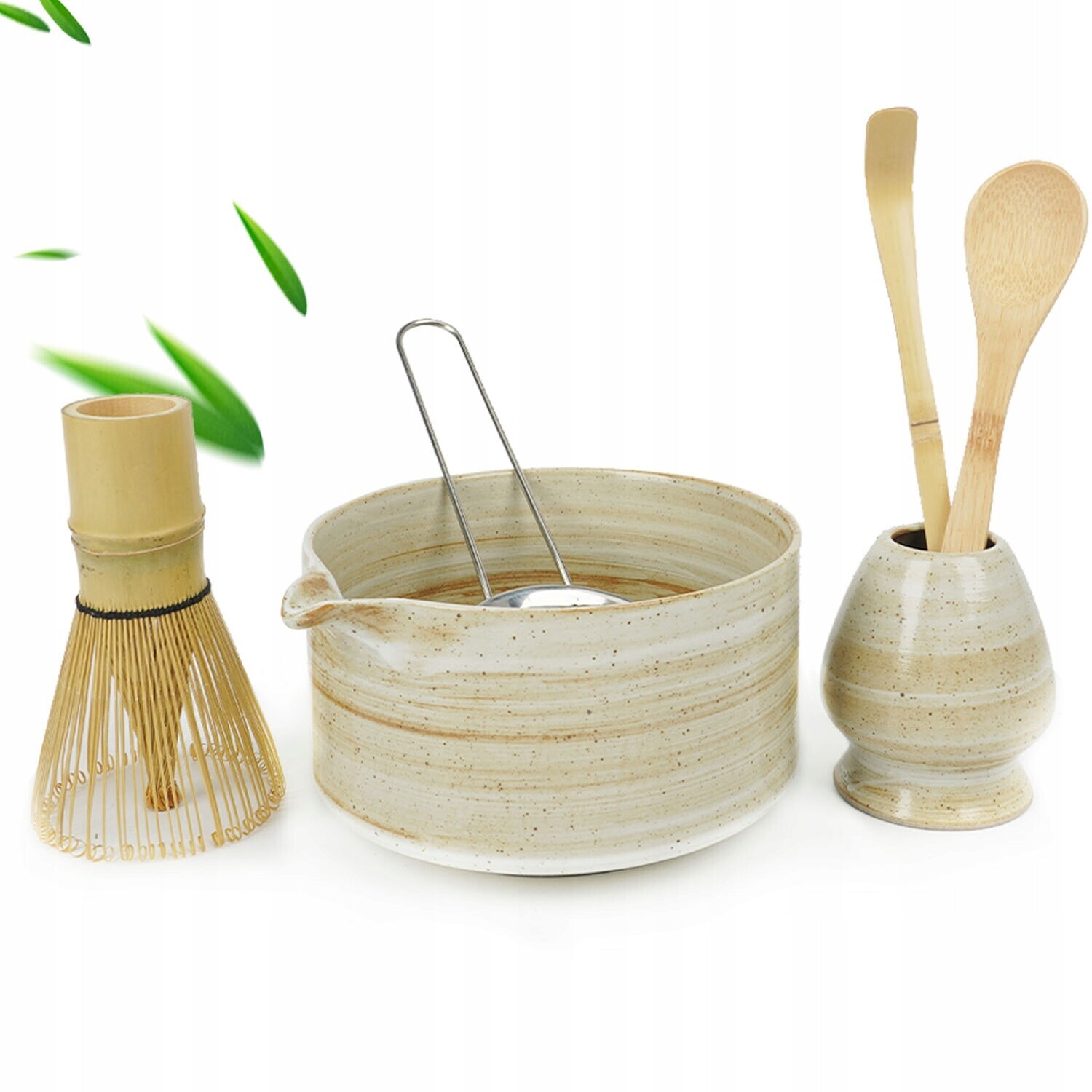 Keramická sada na čaj Matcha se speciální texturou 6 el. Zemitá žlutá