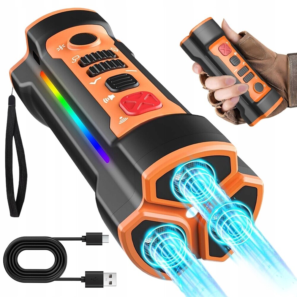 Odpuzovač Psů S Baterkou, Dosah 55 Ft, Nabíjení Přes Usb, Oranžový