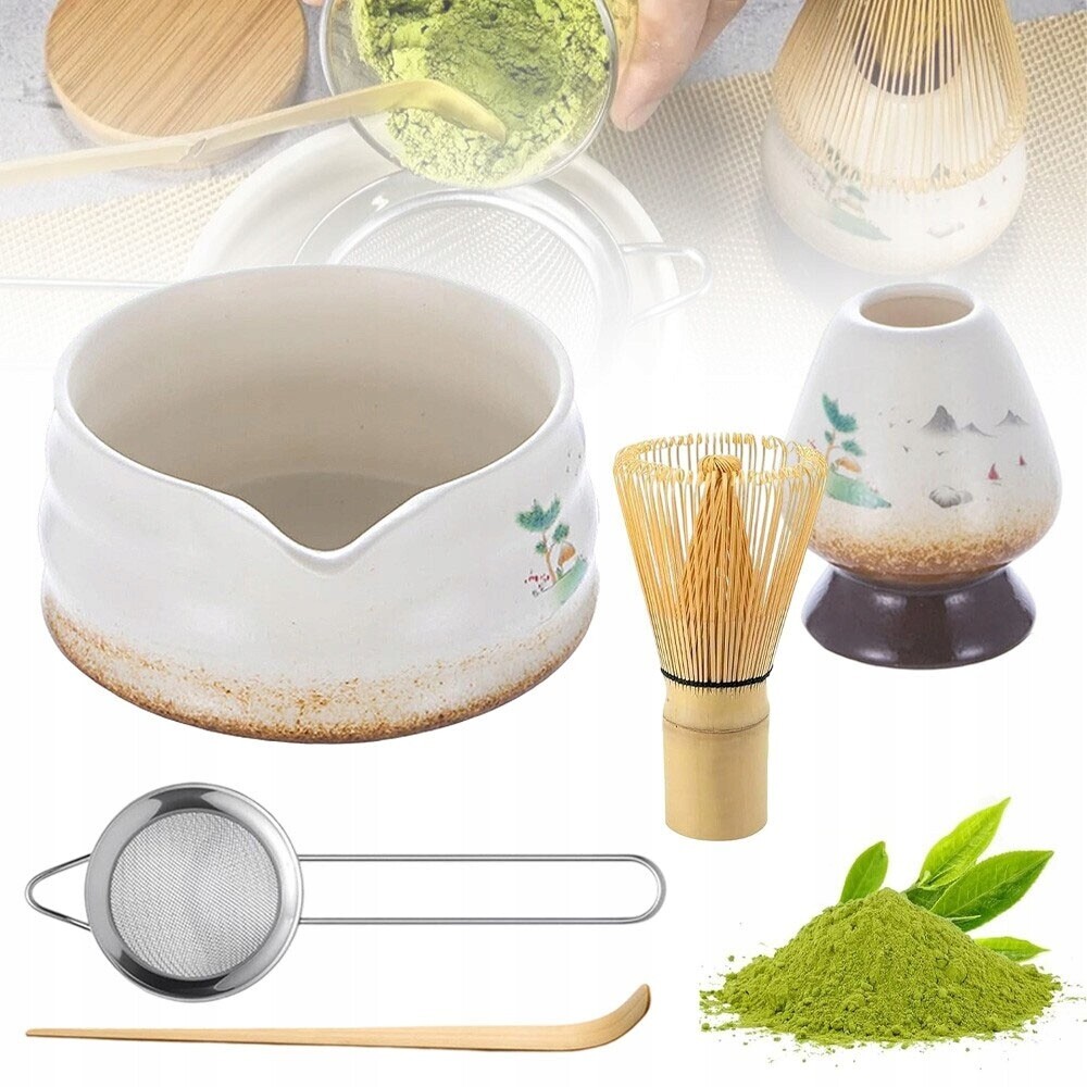 Japonský Čajový Set Matcha 5EL Bílý Keramika, Bambus Dárek