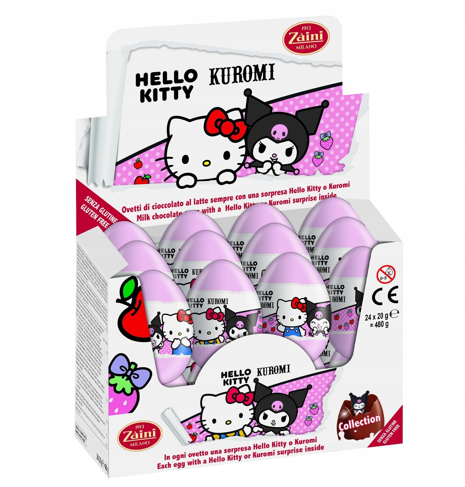 Italské Čokoládové Vajíčka Překvapení Kuromi Hello Kitty Karton 24 Kusů