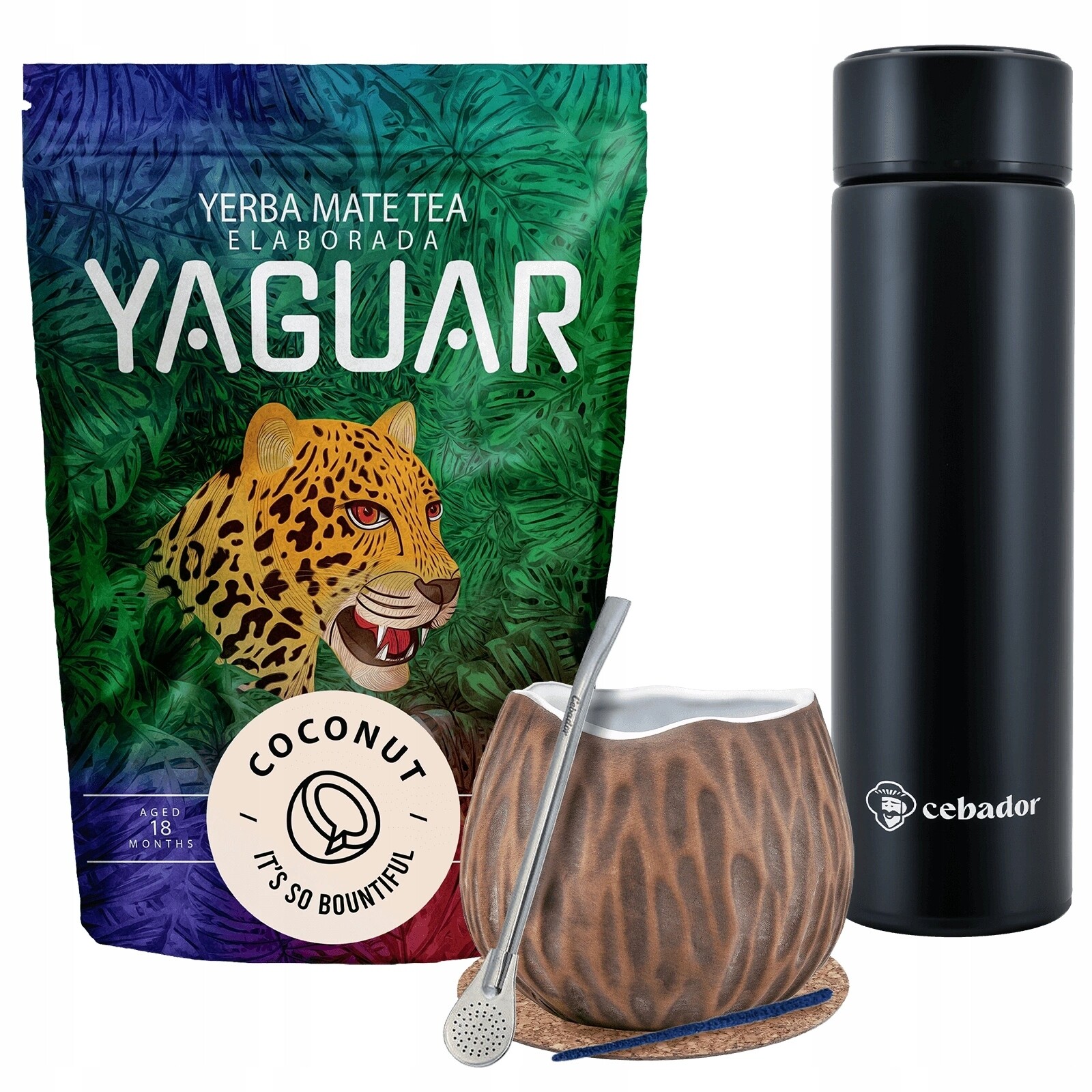 Sada Yerba Mate Yaguar Coconut Led termoska, tykva a bombilla 500 g