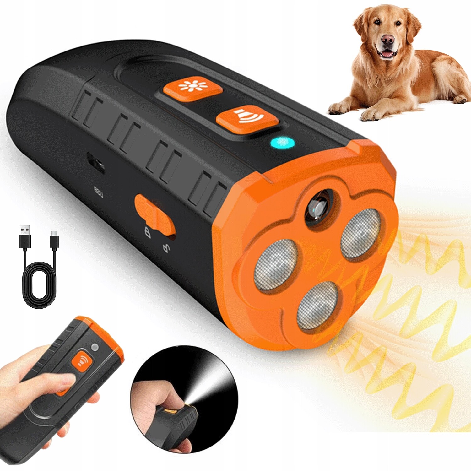 Výkonný Ultrazvukový Odpuzovač Psů, Odpuzovač Proti Štěkání, Pohodlná Svítilna
