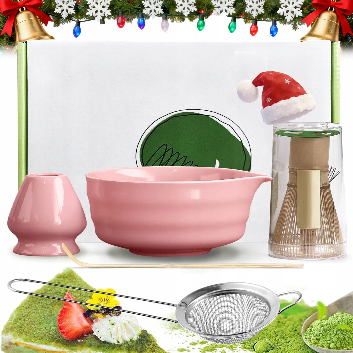 Kompletní Sada Na Čaj Matcha Růžová Keramika 5 Prvků Japonský Styl