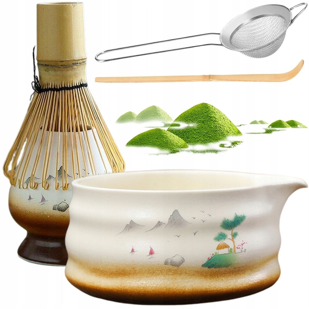 Sada na čaj Matcha Keramická metlička na čaj s podstavcem a sítkem