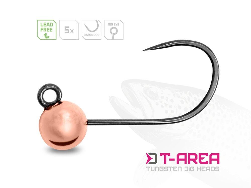 Delphin Jigové hlavičky Wolframové T-Area BL Měděné 5ks - vel.4 1,5g