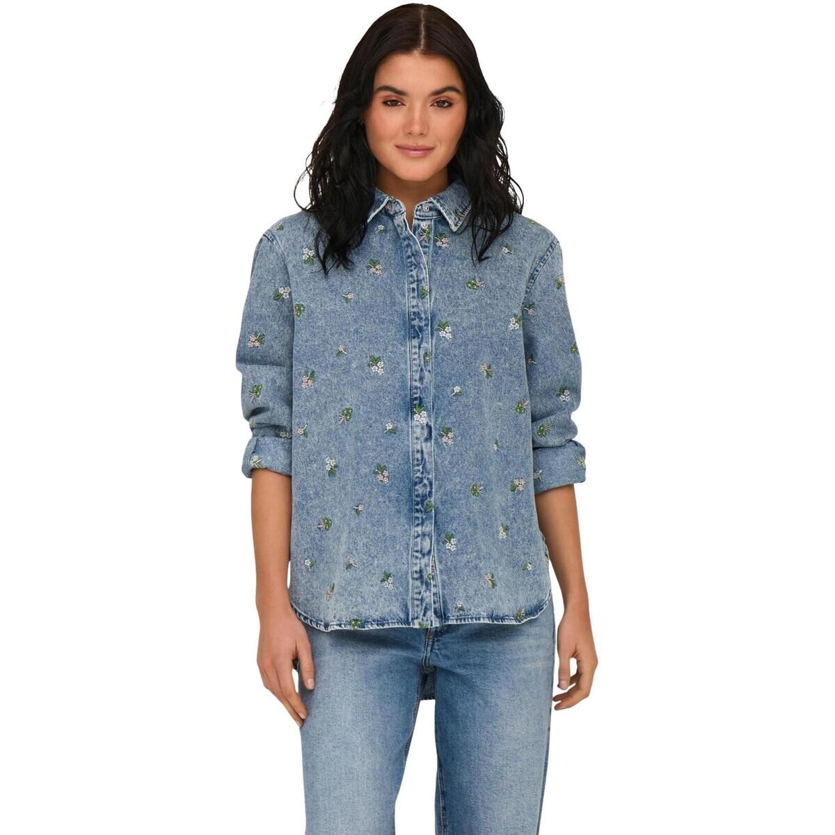 Only  Onlvera L/S Flower Emb Shirt Dnm Noos 15351977  Modrá