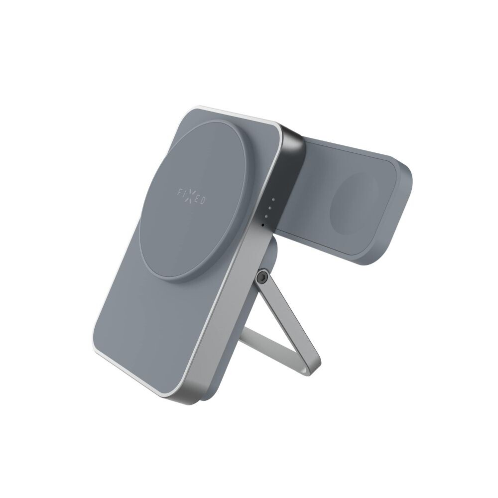 Powerbanka se stojánkem FIXED MagZen 5 Stand s integrovanou Apple Watch nabíječkou a podporou MagSafe, 5 000 mAh, šedá