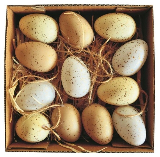 Anděl Plastová vajíčka na zavěšení - béžová - 6 cm - 12 ks v krabičce - 7572