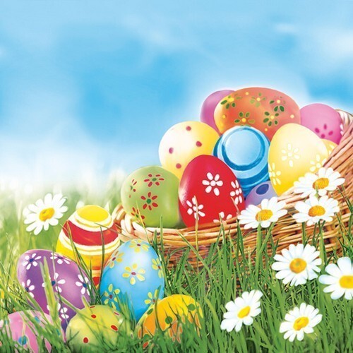 POL-MAK Velikonoční ubrousky Daisy L - Colourful Easter Eggs and Daisies - SD_WL_011001