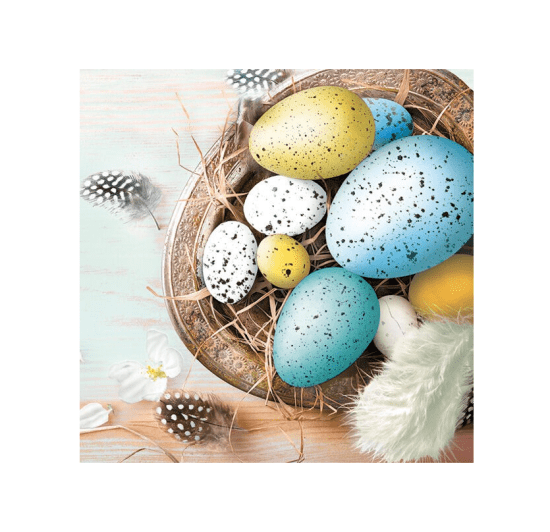 POL-MAK Velikonoční ubrousky Daisy C - Easter Eggs with Feathers on Blue - CD_WL_011201