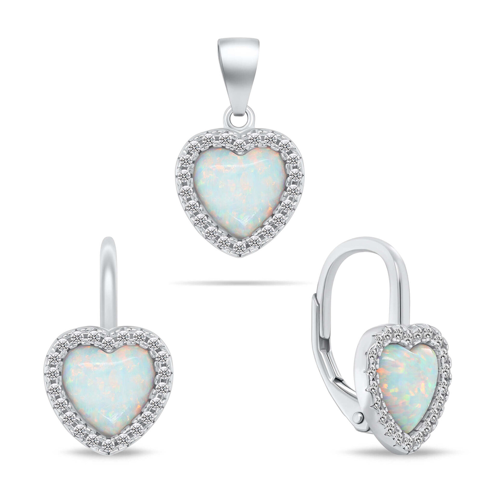 Brilio Silver Elegantní stříbrný set s opály SET299W (náušnice, přívěsek)