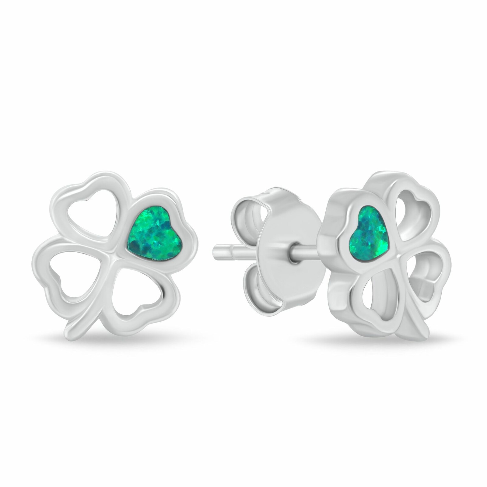 Brilio Silver Stříbrné náušnice Čtyřlístek se zeleným opálem EA1253WG