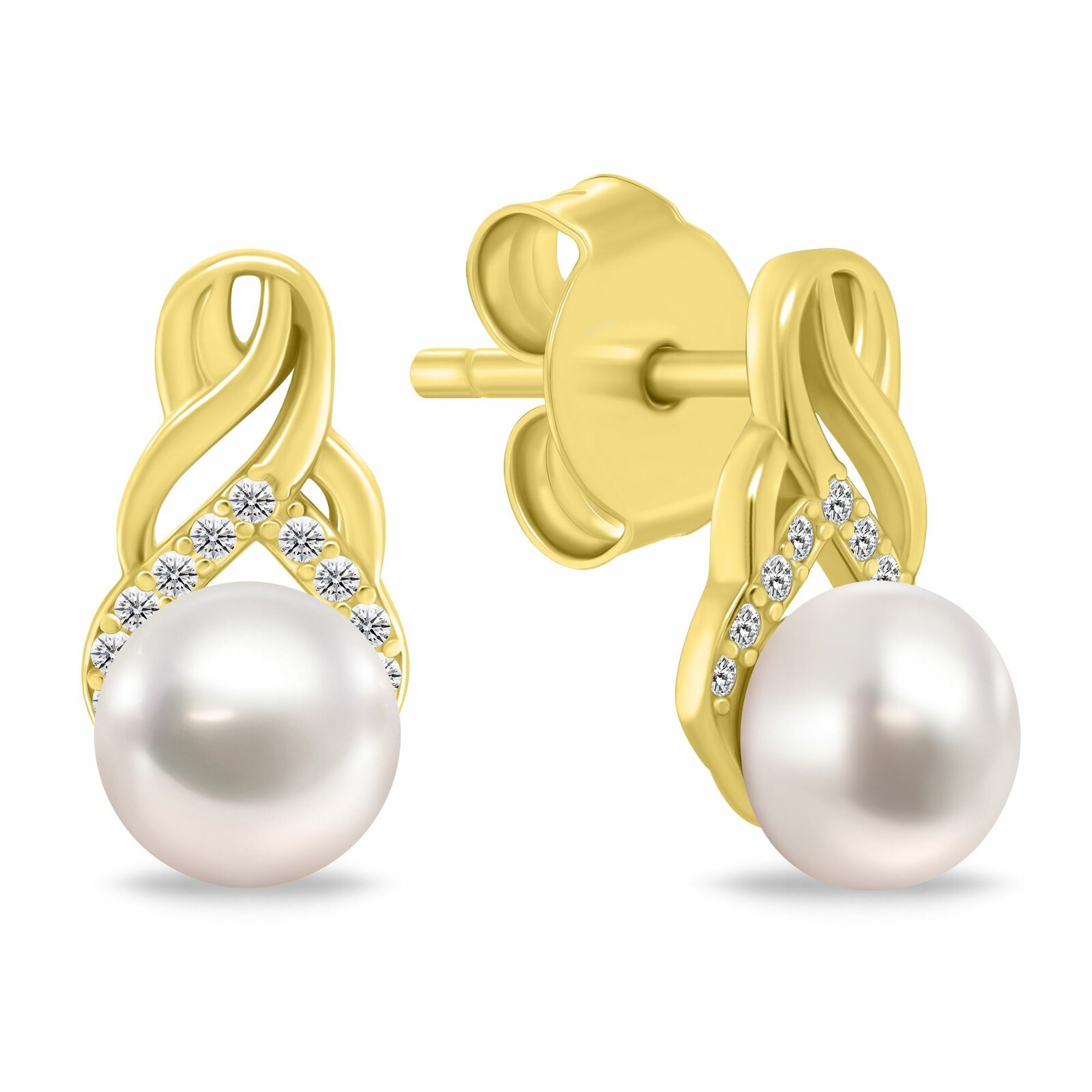 Brilio Silver Elegantní pozlacené náušnice s perlami a zirkony EA1248Y