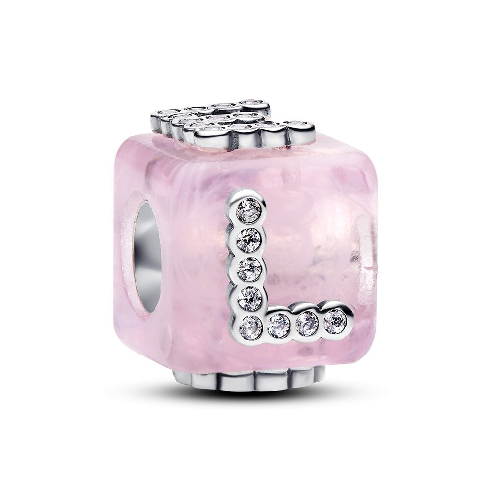 Pandora Stříbrný korálek růžová Murano kostka Love Moments 794433C01
