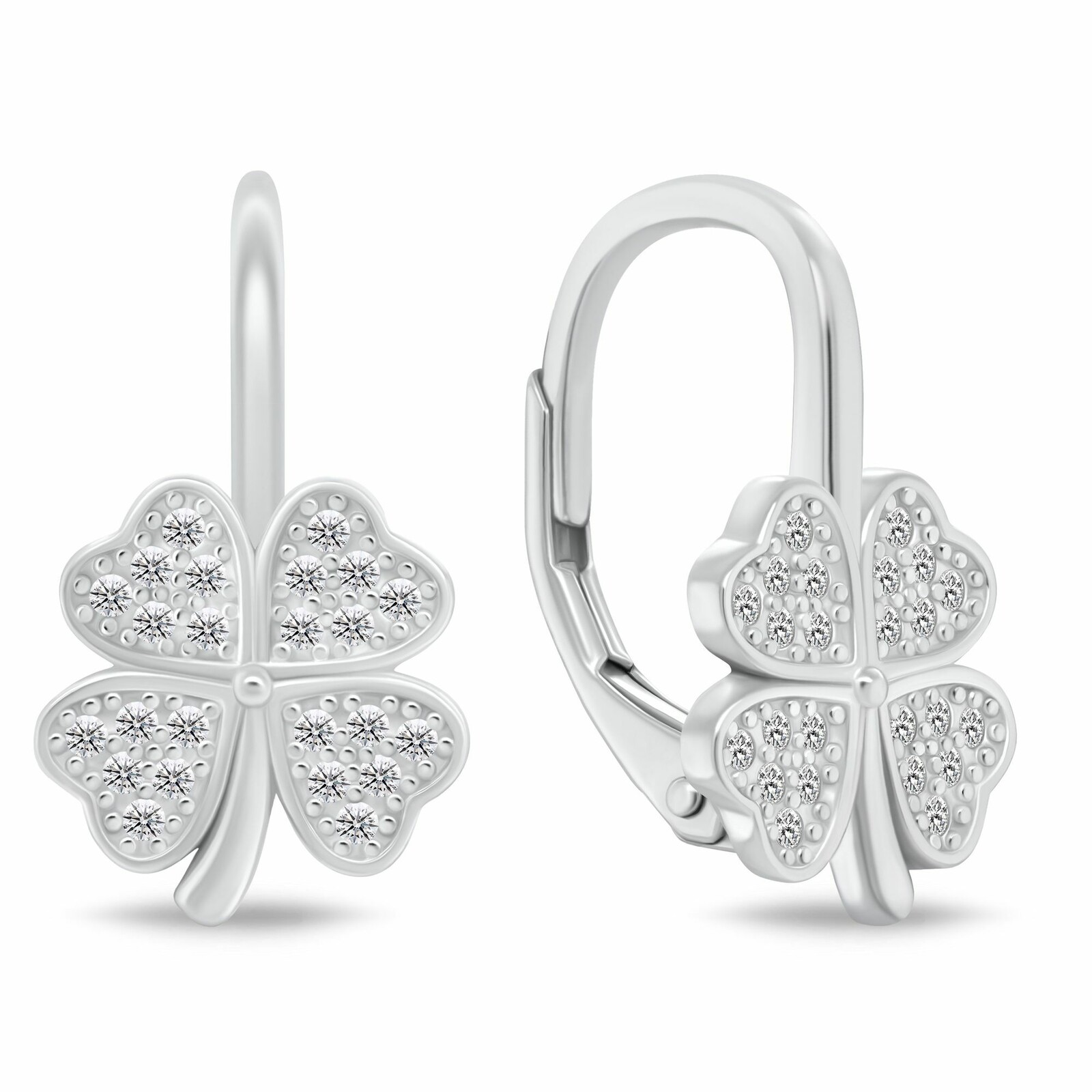 Brilio Silver Visací stříbrné náušnice Čtyřlístek se zirkony EA1252W