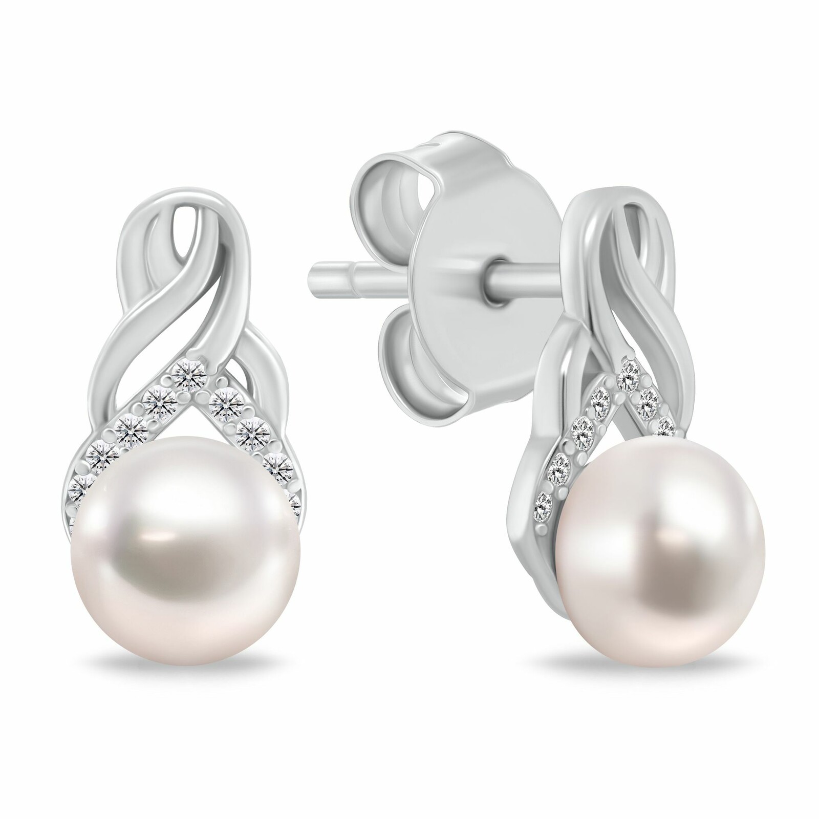 Brilio Silver Elegantní stříbrné náušnice s perlami a zirkony EA1248W