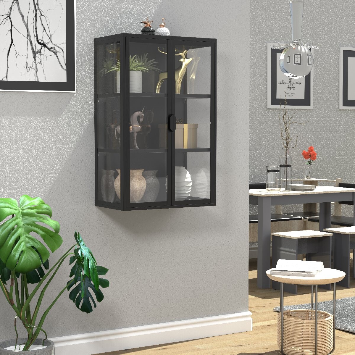 VCM Nástěnná vitrína „Flokas L“, černá