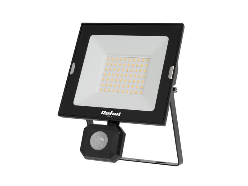REBEL URZ3617 LED reflektor 50W s pohybovým PIR sensorem, 4000K, Denní bílá , dosah až 8m, 120°, 4250lm