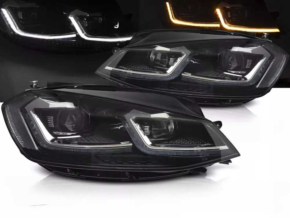 PLNÉ LED STŘÍBRNÉ SVĚTLOMETY SEQ DRL pro VW GOLF VII 17-19