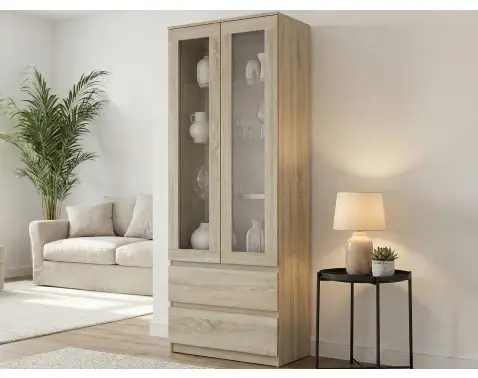 Vysoká vitrína Carlos, dub sonoma, šířka 70 cm