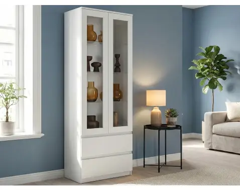 Vysoká vitrína Carlos, bílá, šířka 70 cm