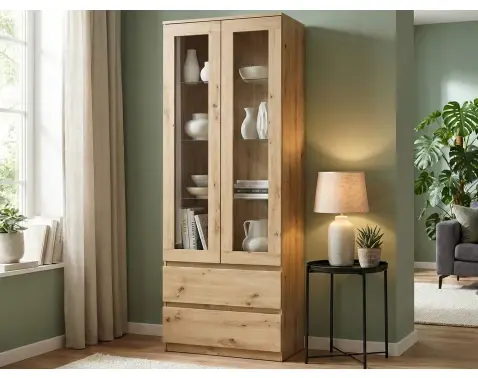 Vysoká vitrína Carlos, dub artisan, šířka 70 cm