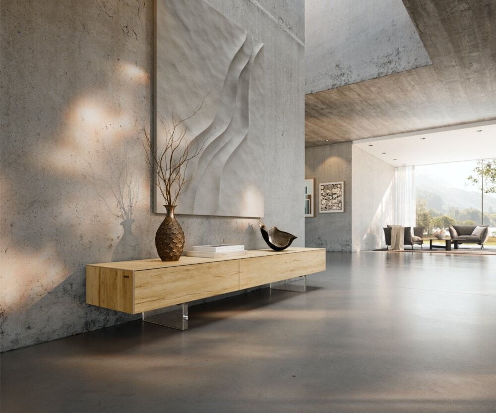 TV stolek Cuor 200 cm keramika Laminam® Sabbia dubová barva 1 výklopná