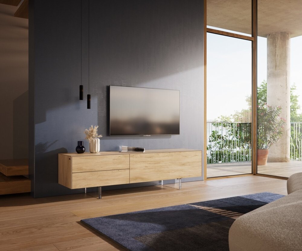 TV stolek Cuor 180 cm keramika Laminam® Sabbia dubová barva 1 výklopná