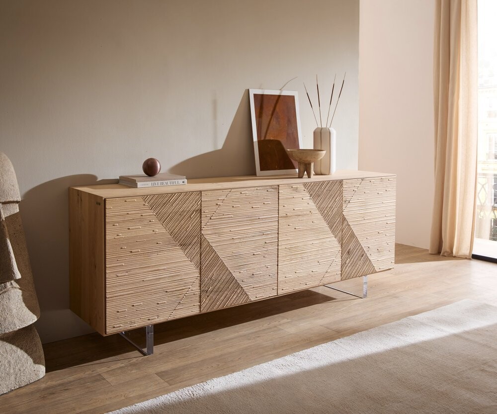 Komoda Tereos 200 cm dub přírodní 3D efekt 4 dvířka podnož závěsná