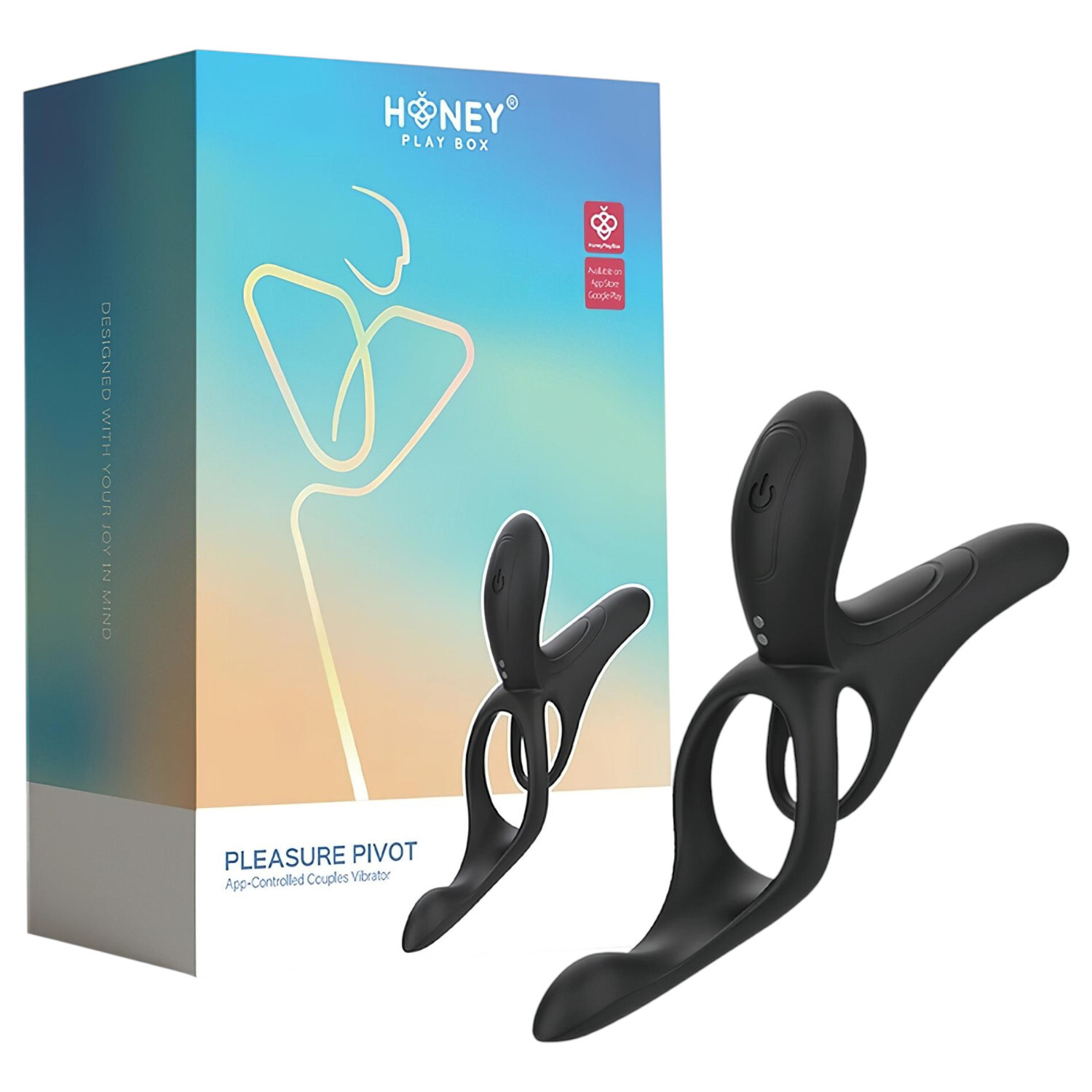 Honey Play Box Pleasure Pivot - chytrý vibrační kroužek na penis a varlata (černý)