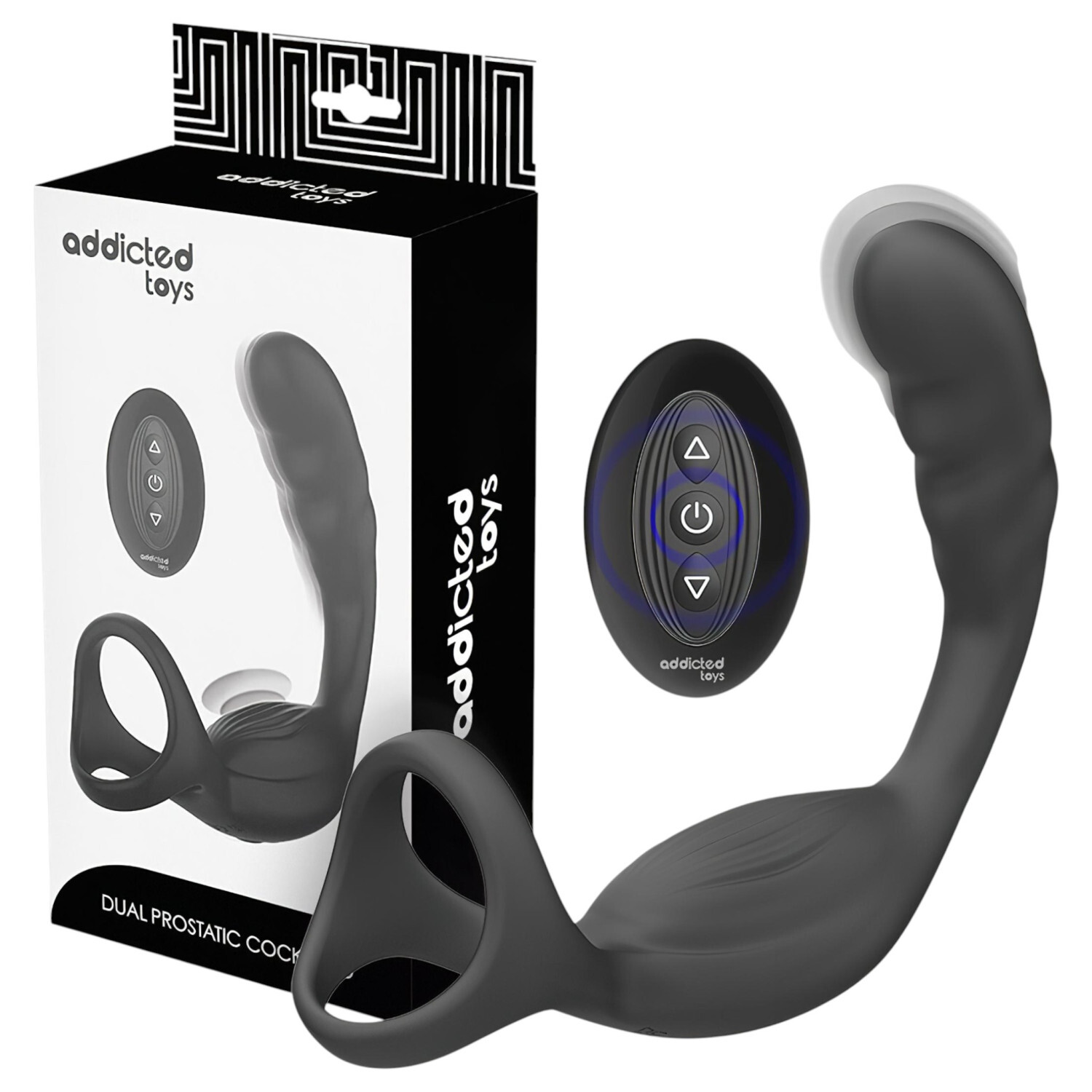 Addicted Toys - anální vibrátor s kroužkem na penis a varlata (černý)