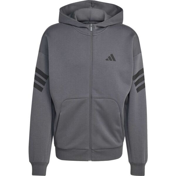 adidas FI 3 STRIPES FULL ZIP HOODED M Pánská mikina, tmavě šedá, velikost