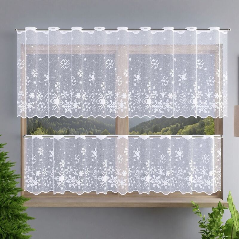 Záclona žakárová, Polárka vitrážka metráž, bílá 60 cm