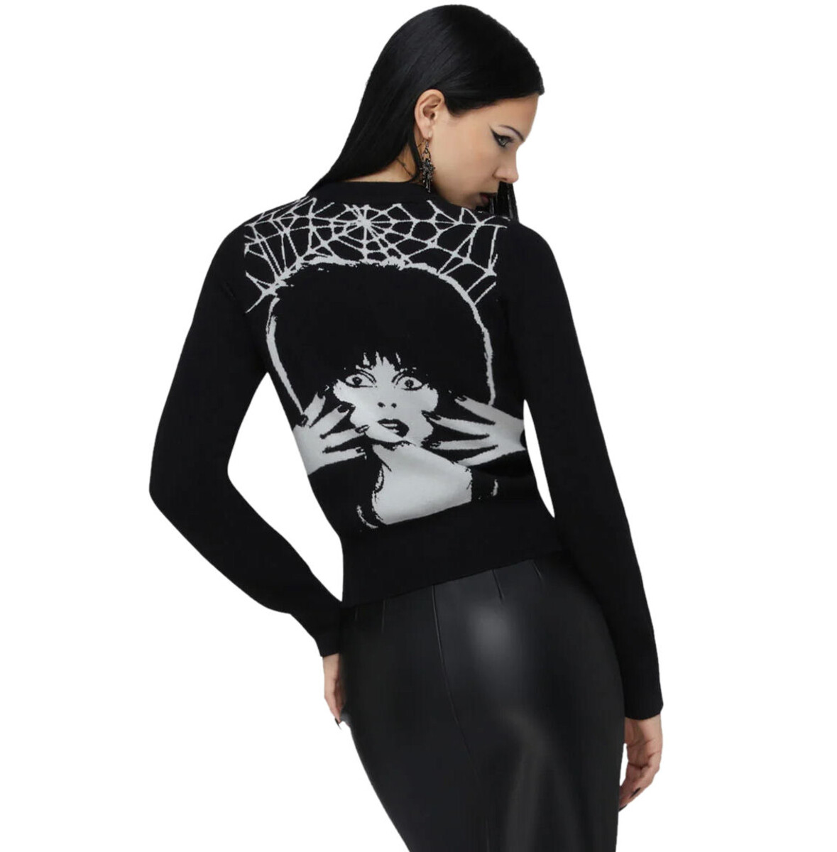 svetr dámský (cardigan) KILLSTAR x ELVIRA - Web Of Lies - Black/White XS