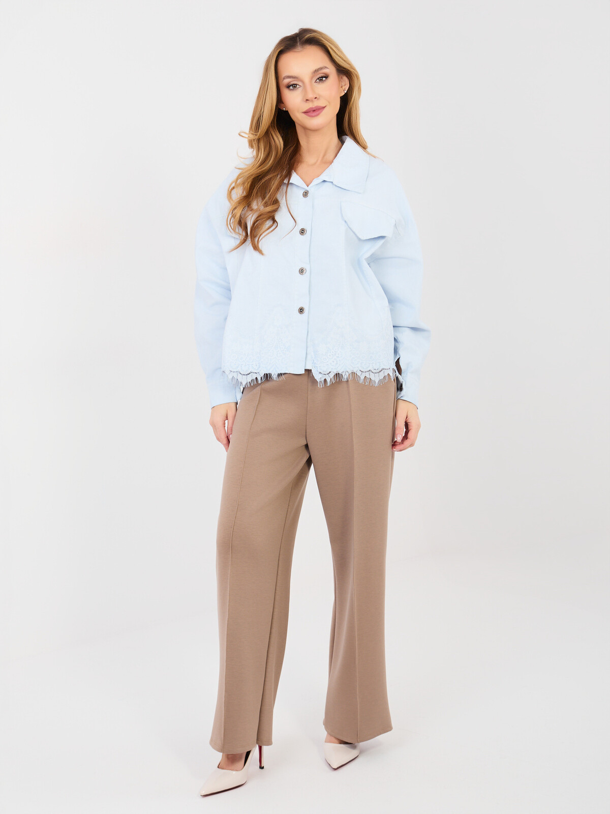 Dámské business kalhoty v béžové barvě