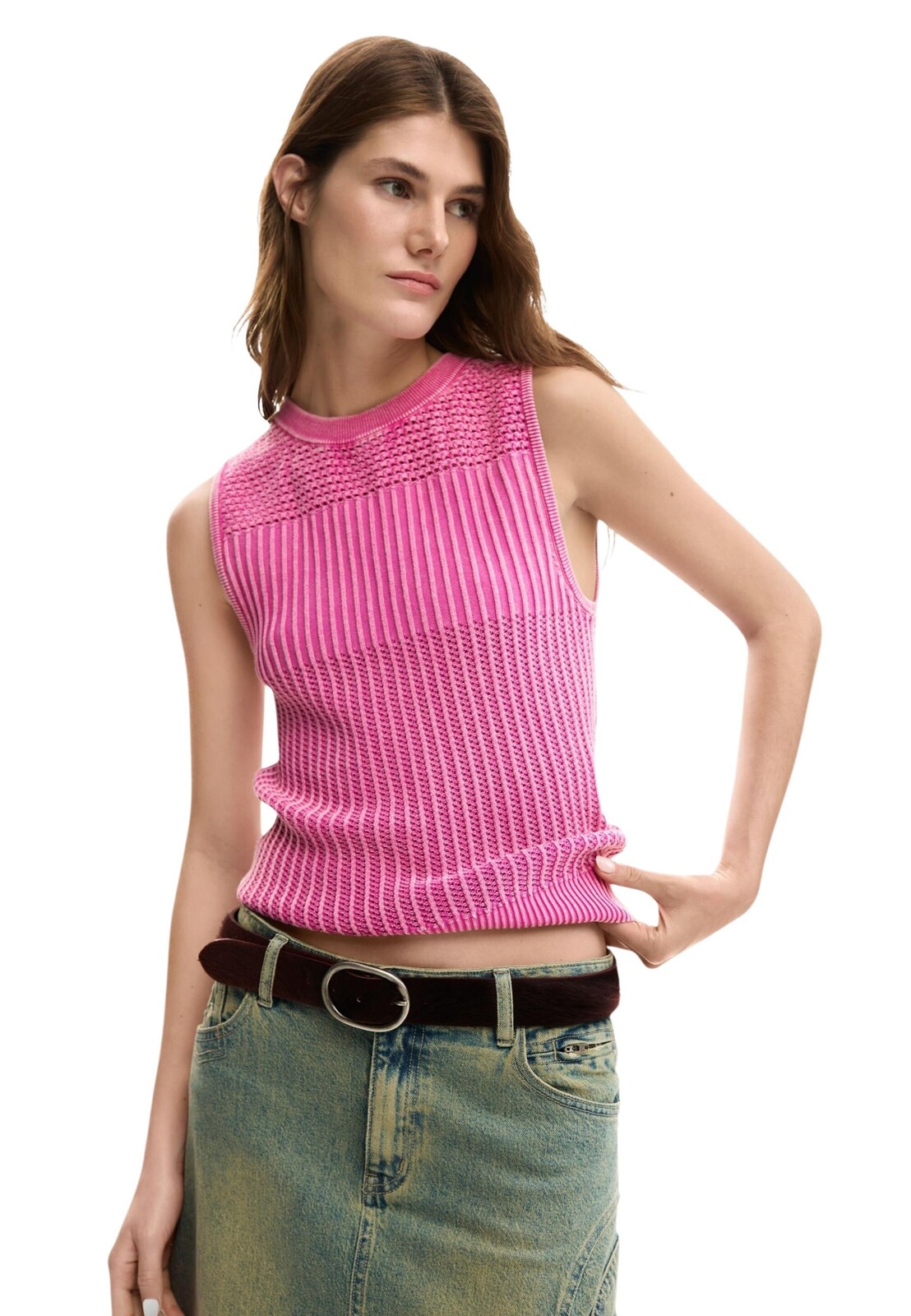 Růžový top bez rukávů Desigual