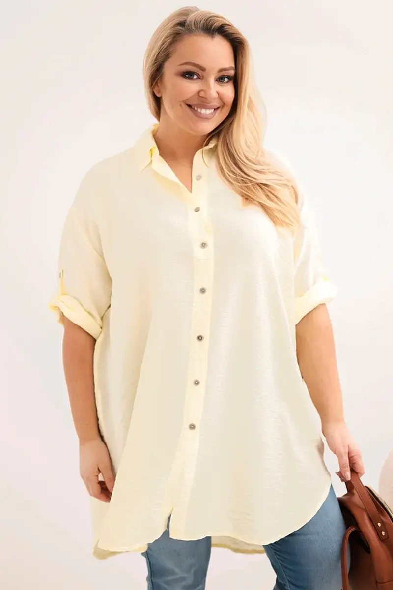 Žlutá viskózová košile s prodlouženými zády