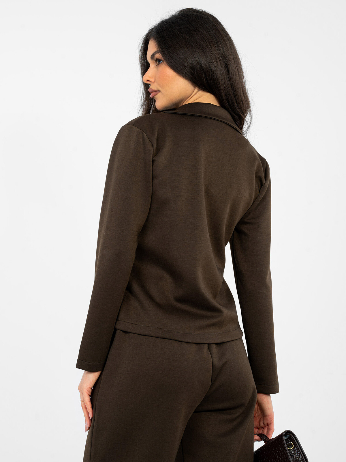 Dámský tmavě hnědý komplet sako a kalhoty