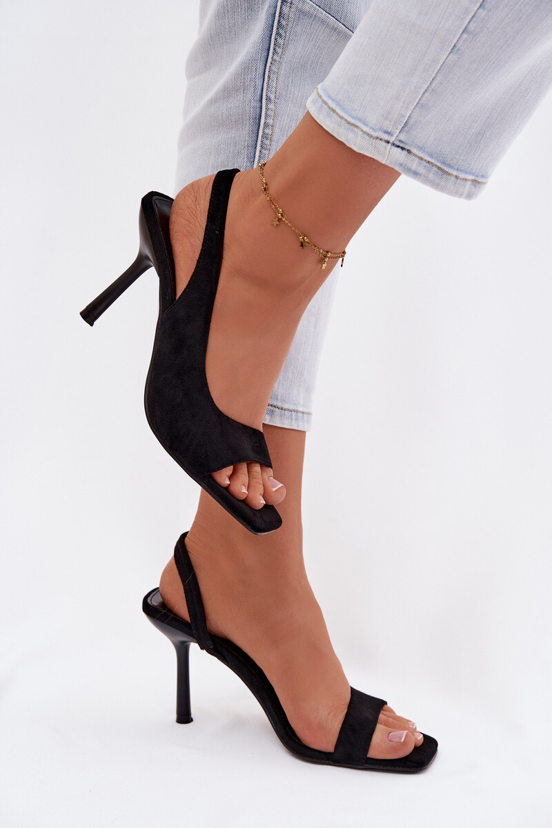 Dámské sandály na vysokém podpatku z eko semiše