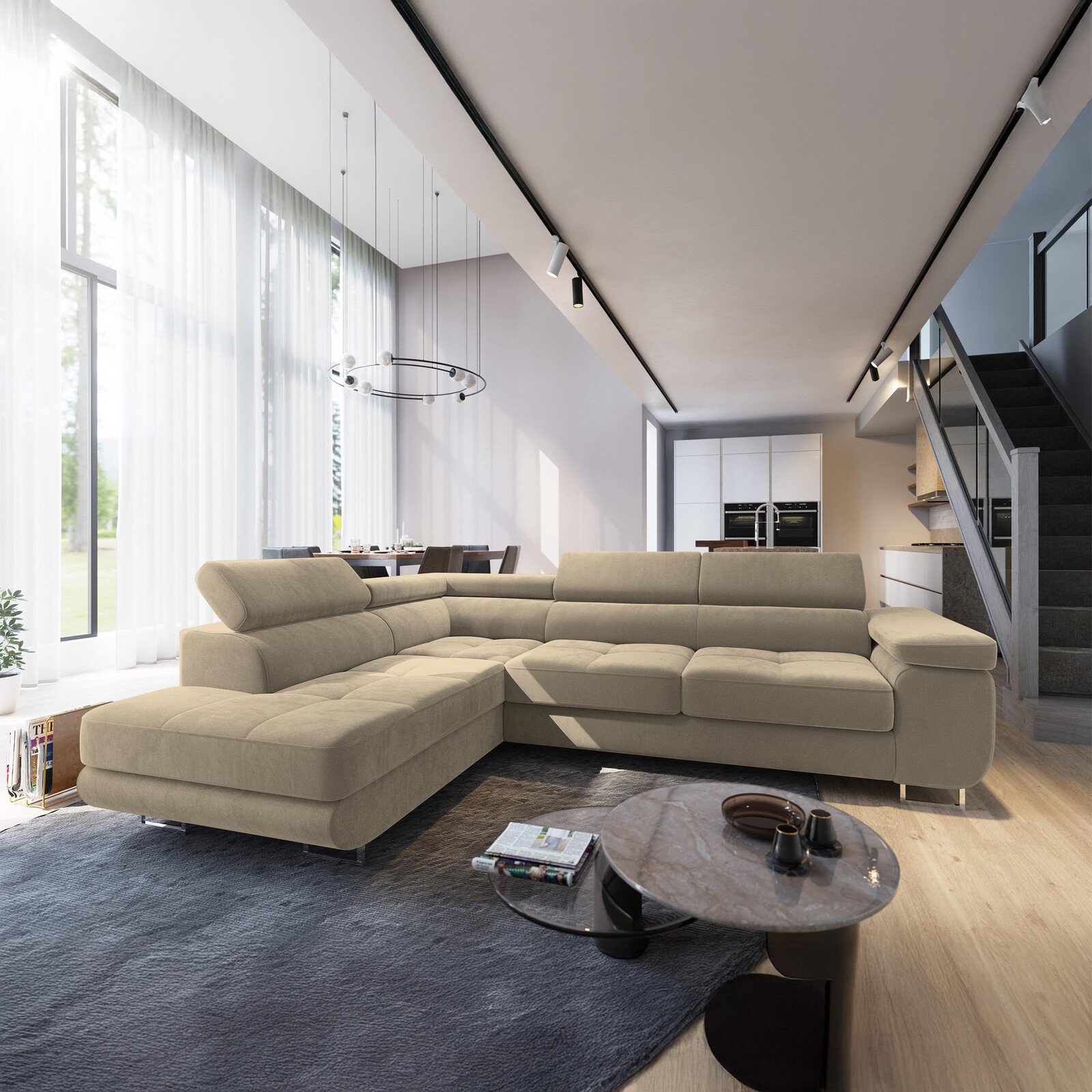 ARK Rohová sedačka SILVA, 275 cm, levý roh, látka MONOLITH 04- 2.jakost