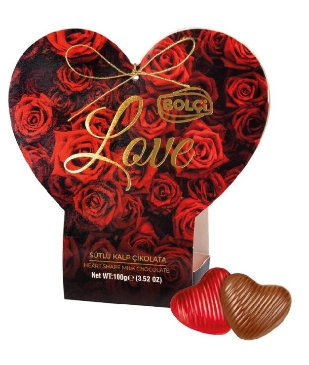 Bolci Heart red roses - srdíčka z mléčné čokolády 100 g